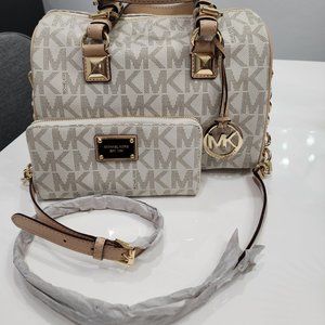 Michael Kors Med. Grayson Chain Vanilla Satchel & MK Jet Set Continental Wallet